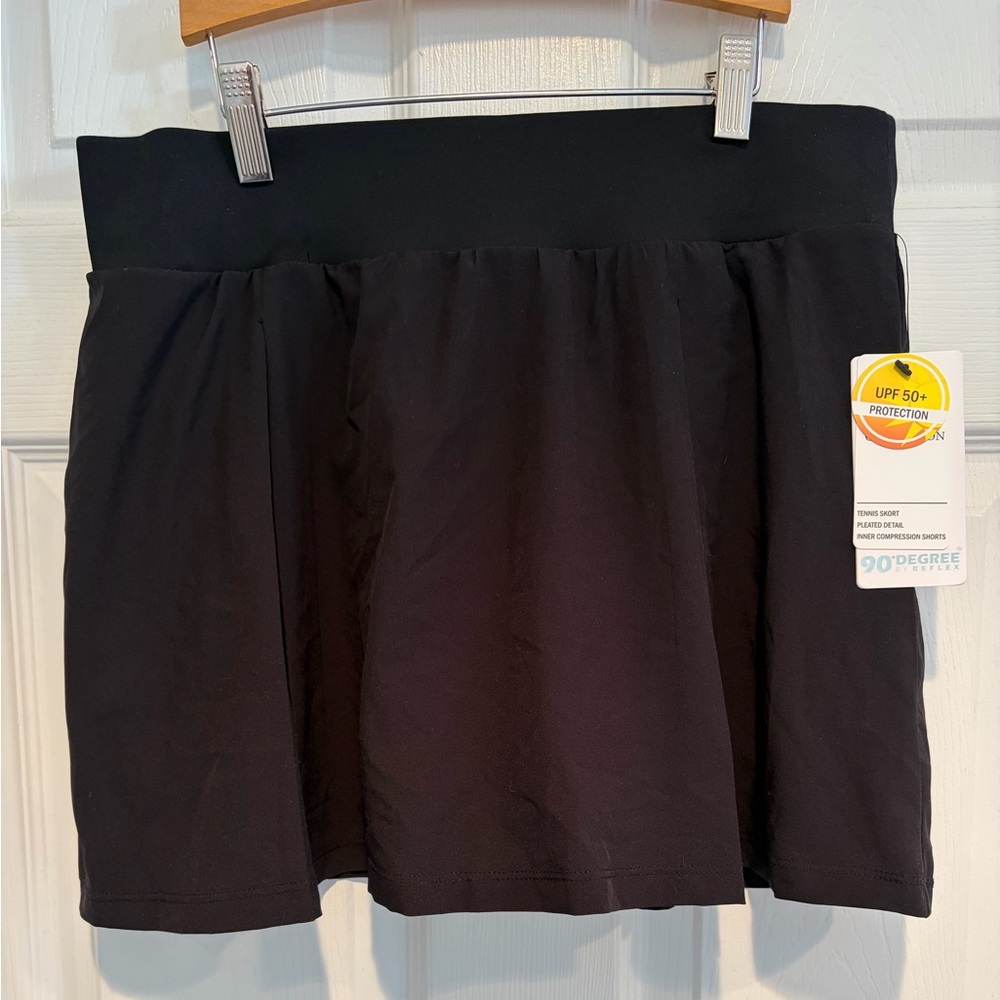 NWT‎ 90 Degree By Reflex Tennis Skort Large Black UPF 50+ Pleated Athletic Golf